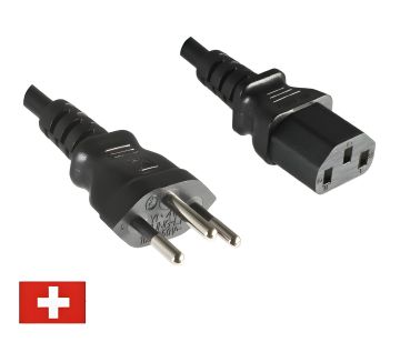 DINIC Stromkabel Netzkabel für die Schweiz auf C13 Kaltgeräte, SEV, 1,80m