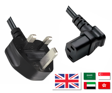 DINIC Netzkabel England UK Typ G 10A auf C13 90° unten, ASTA/SASO/HK/SM, 1.80m