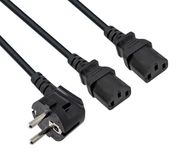 DINIC Y-Netzkabel Schuko auf 2x C13 Kaltgerätestecker, 1mm², schwarz, 2m