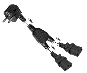 DINIC Y-Netzkabel Schuko auf 2x C13 Kaltgerätestecker, 1mm², schwarz, 2m