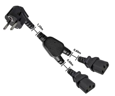 DINIC Y-Netzkabel Schuko auf 2x C13 Kaltgerätestecker, 1mm², schwarz, 2m