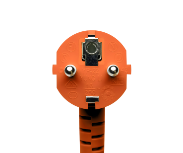 DINIC Netzkabel Europa CEE 7/7 90° auf C13, 0,75 mm², VDE, orange, Länge 1,80m