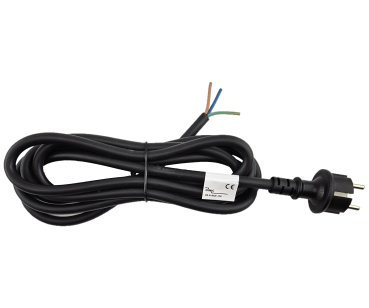 DINIC Netzkabel Gummi / Neopren Schuko auf Open-End, 3cm abgemantelt, 1.5mm², VDE, schwarz, 3m