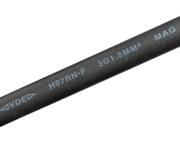 DINIC Netzkabel Gummi / Neopren Schuko auf Open-End, 3cm abgemantelt, 1.5mm², VDE, schwarz, 5m