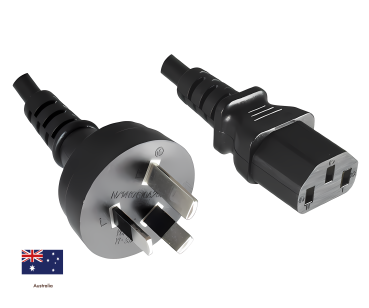 DINIC Netzkabel Australien, Typ I auf C13, SAA, Tick Mark, schwarz, 5m