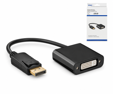 DINIC Adapter 1.2 DisplayPort auf DVI-D, DP-Stecker - DVI-Buchse 1080p max.(1920x1200 60Hz), schwarz, 15cm