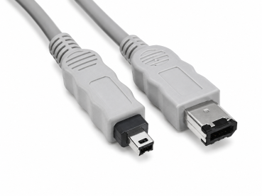 DINIC FireWire 400 Kabel 6 polig auf 4 polig Stecker, Anschlusskabel IEEE 1394, grau, 1m