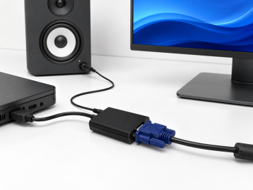 DINIC HDMI Adapter Typ A 19pol Stecker - VGA Buchse, mit Audio-Buchse, schwarz, 0,15m
