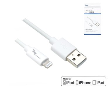 DINIC Lightning auf USB A Kabel, MFI zertifiziert, weiß, DINIC Box, 2m
