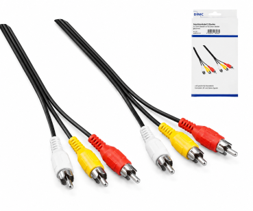Audio-Videokabel 3x Cinch auf 3x Cinch, 3m Stecker auf Stecker, 1xVideo, 2xAudio L/R, schwarz, 3m