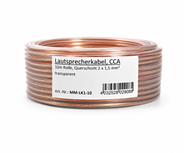 DINIC Lautsprecherkabel transparent CCA, Rolle, Querschnitt 2 x 1,5 mm²