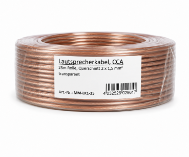 DINIC Lautsprecherkabel transparent CCA, Rolle, Querschnitt 2 x 1,5 mm², 25m