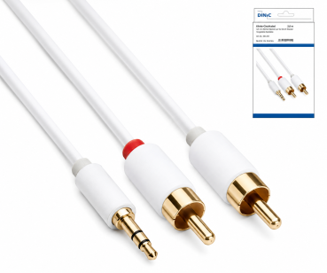 Audio Kabel 3,5mm Klinken St. auf 2x Cinch St., DINIC Monaco Range, weiß, DINIC Box mit Euroloch, 2m