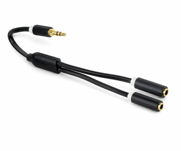 DINIC Audioadapter 3,5mm Klinke St. auf 2x Bu., 0,2m Monaco Range, schwarz