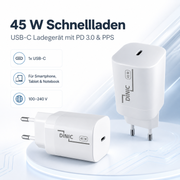 USB C Ladegerät / Netzteil 45W Schnellladegerät Power Delivery 3.0, PPS-Technologie, weiß