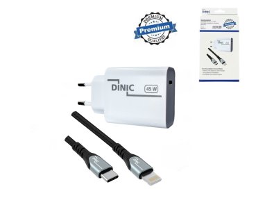 DINIC USB C Netzteil 45W + USB-C auf Lightning Kabel, Schnelllader mit PD3.0 und PPS +Lightning HQ Kabel, DINIC Box, 2m