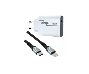 DINIC USB C Netzteil 45W + USB-C auf Lightning Kabel, Schnelllader mit PD3.0 und PPS +Lightning HQ Kabel, 2m, DINIC Box