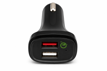 DINIC USB KFZ QC3 Ladeadapter + USB C auf A Kabel, Ausg. 1: 5V 2,4A; Ausg. 2: 5V/3A, 9V/2A, 12V/1,5A, schwarz, 1m