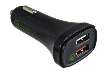 DINIC USB KFZ QC3 Ladeadapter + USB C auf A Kabel, Ausg. 1: 5V 2,4A; Ausg. 2: 5V/3A, 9V/2A, 12V/1,5A, schwarz, 1m