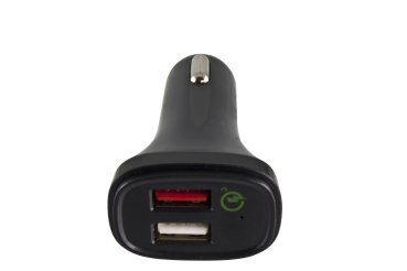 DINIC USB KFZ QC3 Ladeadapter + USB C auf A Kabel, Ausg. 1: 5V 2,4A; Ausg. 2: 5V/3A, 9V/2A, 12V/1,5A, schwarz, 1m