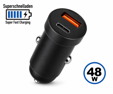 DINIC USB KFZ 48W C Schnellladegerät, Bulk-Box 30 W USB-C (PD 3.0/PPS) + 18 W USB-A (QC 3.0), schwarz