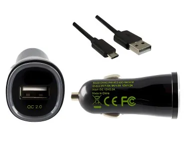 DINIC USB KFZ Quick Charger, Ladeadapter + USB Kabel, Eingang 12V DC, Ausgang 5V 1,5A/9V 1,5A/12V 1,2A, schwarz, 1m