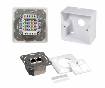 DINIC Cat.6/5 Netzwerkdose zweifach, RJ45