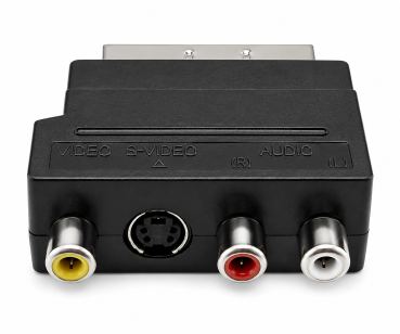 DINIC Scartstecker mit IN/OUT Umschalter, 3x Cinchbuchse und 4 pol. mini DIN-Buchse, Karton Box