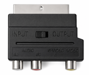 DINIC Scartstecker mit IN/OUT Umschalter, 3x Cinchbuchse und 4 pol. mini DIN-Buchse, Karton Box