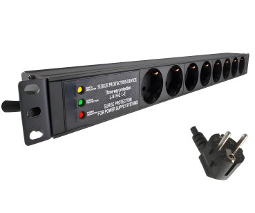 DINIC 19 Zoll Steckdosenleiste Aluminium, 8-fach, Überspannungsschutz, schwarz, 1,80m Kabel