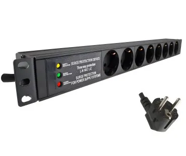 DINIC 19 Zoll Steckdosenleiste Aluminium, 8-fach, Überspannungsschutz, schwarz, 1,80m Kabel