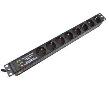 DINIC 19 Zoll Steckdosenleiste Aluminium, 8-fach, Überspannungsschutz, schwarz, 1,80m Kabel