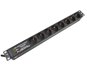 DINIC 19 Zoll Steckdosenleiste Aluminium, 8-fach, Überspannungsschutz, schwarz, 1,80m Kabel