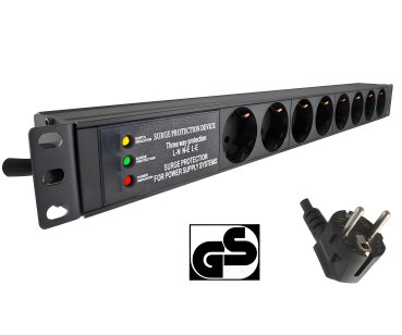 DINIC 19 Zoll Steckdosenleiste Aluminium, 8-fach, Überspannungsschutz, schwarz, 1,80m Kabel