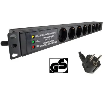 DINIC 19 Zoll Steckdosenleiste Aluminium, 8-fach, Überspannungsschutz, schwarz, 1,80m Kabel