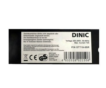 DINIC 19 Zoll Steckdosenleiste Aluminium mit Schalter 8-fach, schwarz, 1,80m Kabel
