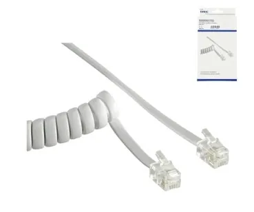 DINIC Telefonhörer-Spiralkabel, 2m, Box RJ10 4P4C Modularstecker auf Stecker, weiß, 2m