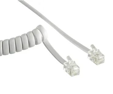 DINIC Telefonhörer-Spiralkabel, 2m, Box RJ10 4P4C Modularstecker auf Stecker, weiß, 2m