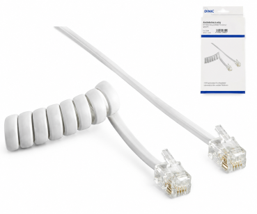 DINIC Telefonhörer-Spiralkabel, 4m, Box RJ10 4P4C Modularstecker auf Stecker, weiß, 4m