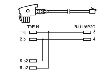 DINIC Modemkabel int. Belegung, TAE-N St. auf Westernst. 6P4C 4-polig, schwarz, 3m