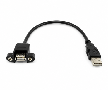 DINIC USB 2.0 Montagekabel A Stecker auf A Buchse, A Bu. anschraubbar, 1m, inkl. 2 Schrauben Abstand 26mm, schwarz