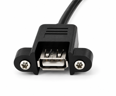 DINIC USB 2.0 Montagekabel A Stecker auf A Buchse, A Bu. anschraubbar, 1m, inkl. 2 Schrauben Abstand 26mm, schwarz
