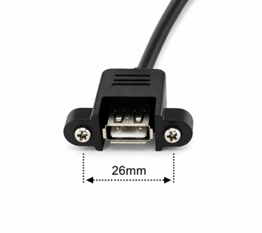 DINIC USB 2.0 Montagekabel A Stecker auf A Buchse, A Bu. anschraubbar, 1m, inkl. 2 Schrauben Abstand 26mm, schwarz