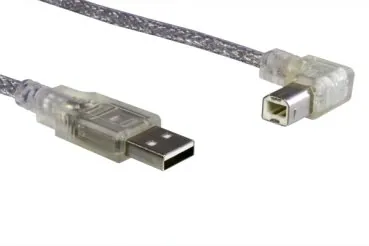 DINIC USB 2.0 Kabel A auf B St. links abgewinkelt, 2m AWG 28/24, transparent