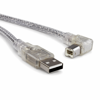 DINIC USB 2.0 Kabel A auf B St. rechts abgewinkelt, 2m transparent, AWG 28/24