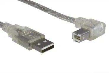 DINIC USB 2.0 Kabel A auf B St. rechts abgewinkelt, 2m transparent, AWG 28/24