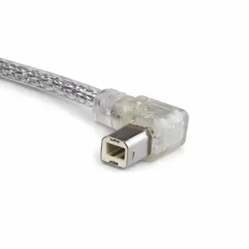DINIC USB 2.0 Kabel A auf B St. rechts abgewinkelt, 2m transparent, AWG 28/24