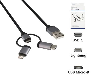 DINIC Kabel Shop - USB 3 in1 Premium Daten-/Ladekabel, 1m USB A auf USB C/Micro  USB/Apple Lightning