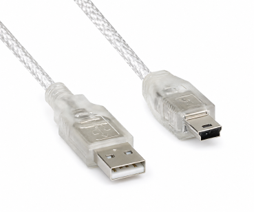 DINIC USB 2.0 Kabel A Stecker auf 5pin mini Stecker, 2m AWG 28/26, transparent