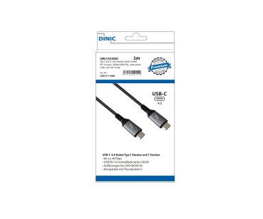 DINIC USB C 4.0 Kabel, 240W PD, 40Gbps, 1m Typ C auf C, Alu Stecker, Nylon Kabel, DINIC Box